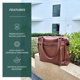 Kaela Marie Large Diaper Bag Backpack, Vegan Leather Diaper Travel Tote Bag with Changing Pad and Stroller Straps (Brown)