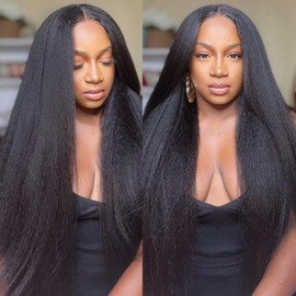 KAITHLYPO 24 Inch Kinky Straight Yaki Straight 1 Bundle Human hair 100% Unprocessed Brazilian Human Hair Weave Kinky Curly Bundles Human Hair Natural Black Color For Black Women