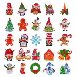 Jodsen 25 Pcs Christmas Diamond Art Painting Stickers, 5D DIY Diamond Painting Kits for Kids Adults, Full Drill Painting Stickers for Christmas Pendants, Keyrings, Art Craft, Purse, Phone, Bag, Gifts