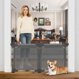 Punch Free Freestanding Pet Gate Indoor 2 Panel 24" Tall x 40" Wide Rent Friendly Child Gates for Doorways with Suction Cup Folding Mesh Dog Gate Stair Gates for Kids or Pets No Drilling Pet Fence