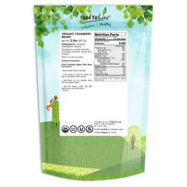 Organic Cranberry Beans, 2 Pounds – Non-GMO, Dried Borlotti Beans (Romano Beans), Sproutable, Vegan, Kosher, Bulk. High in Folate, Fiber, Protein. Product of the USA. Perfect for Stews, Soup, Salads