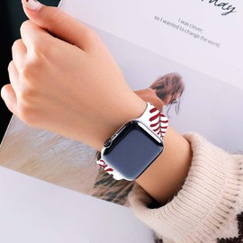 BACDOILQ Baseball Watch Band Red and White Sports Smartwatch bands Compatible with Watch 42mm 44mm 45mm Soft Silicone Strap Replacement for Series 9/8/7/6/5/4/3/2/1/SE