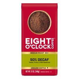 Eight O'Clock Coffee 50% Decaf Ground Coffee, Medium Roast, 12 Ounce (Pack of 6) - Half-Caf Coffee, Kosher Certified