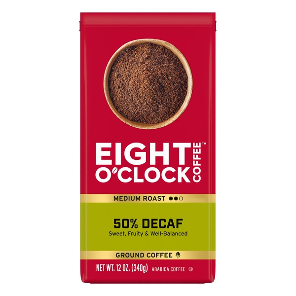 Eight O'Clock Coffee 50% Decaf Ground Coffee, Medium Roast, 12