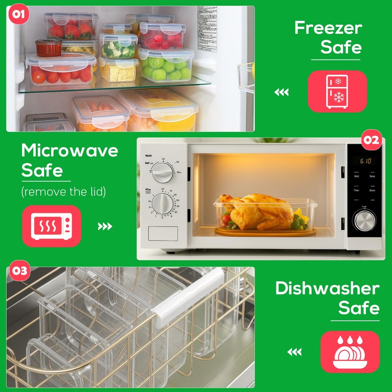 62PCS Thick Food Storage Containers with Airtight Lids for Meal