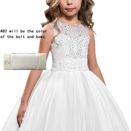 Princess Lilac Long Girls Pageant Dresses Kids Prom Puffy Tulle Ball Gown (White, 4)