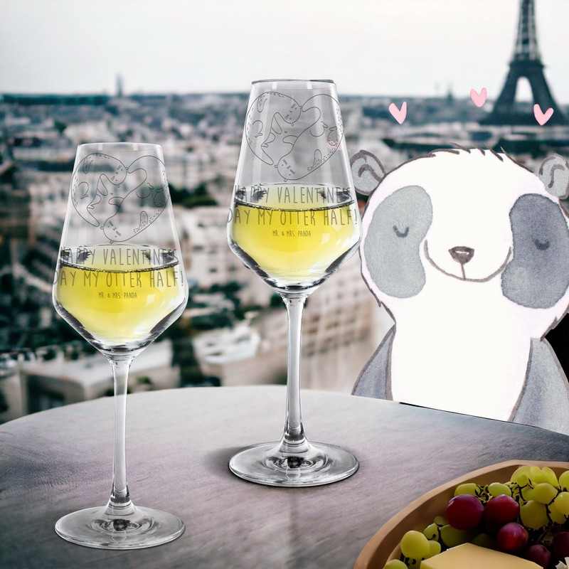 Mr. & Mrs. Panda Weißwein Glas Otter Valentine - Geschenk,