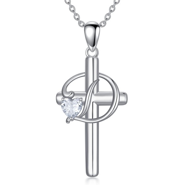 PROESS Initial Cross Necklace 925 Sterling Silver A-Z with Letters