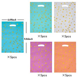 25 Party Favor Bags for Kids Birthdays, Goodie Candy Bags in 5 Colors with Star Pattern