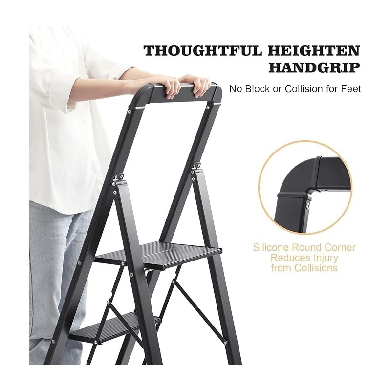KINGRACK Aluminium 5 Step Ladder, Lightweight Step Stool with Non-Slip