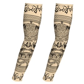 COOUV Ultrathin Soft Coolness Ice Silk Fabric Sun Protection UPF50+ Temporary Tattoo Arm Sleeve Hand Cover Guard (Adult, Skull Samurai)