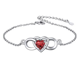 ChicSilver Infinity Heart Bracelet for Women 925 Sterling Silver Dainty Cubic Zirconia CZ Created Garnet Bracelet January Birthstone Jewelry Birthday Gifts