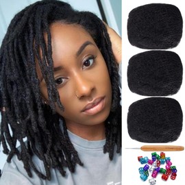 Afro Kinky Curly Hair Afro Kinky Bulk Natural 100% Human Hair Braiding Hair for Dreadlocks, Locs Repair, Dreadlock Extensions, Twists, Braids Natural Color (3 Bundles/Package 8inch)
