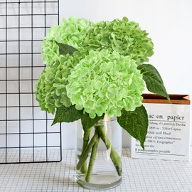 4 Pcs Hydrangea Artificial Flowers, 21" Green and Light Green Latex Real Touch Faux Hydrangea Flowers Lifelike Artificial Plants Indoor for Home Table Floral Arrangements Wedding Bouquet Outdoor Decor