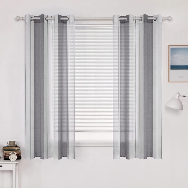 MIULEE Short Voile Curtains, Pinstripe Curtains with Eyelets, Tab-Top Curtains,