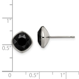 Titanium Polished Faceted Black Crystal Post Earrings 10x10mm Wide Stud Earring for Women