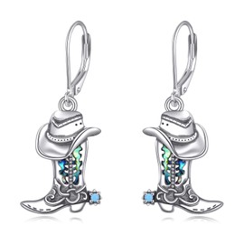 ONEFINITY Cowgirls Earrings 925 Sterling Silver Cowgirl Cowboy Boot Hat Dangle Drop Earrings Western Country Jewellery Gifts for Women, Simulated Abalone