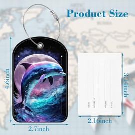 2 Pack Luggage Tag for Suitcase Jumping Dolphin Leather Suitcase Tags with Privacy Name ID Label and Stainless Steel Loop for Travel Bag Suitcase