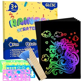 60 Pcs Scratch Art for Kids, Rainbow Scratch Paper, Black Magic Scratch Off Craft Set for 3 4 5 6 7 8 9 10 Years Old Girls and Boys Kids, Party Games Christmas Birthday Easter Gifts