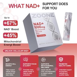 Suplemento líquido actualizado NAD Plus de 1000 mg para mujeres y hombres, 30 paquetes | Suplemento NAD+ con NR, Resveratrol y PQQ para energía celula