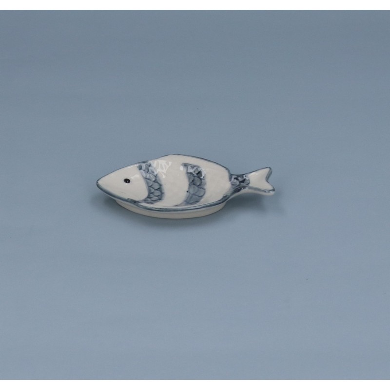 Gisela Graham Nautical Fish Shaped Trinket Dish, Grey Stripe, 11cm