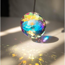 Bauhinia Hanging Crystals Pendant Crystal Rainbow Suncatchers Large Window Prisms Suncatchers Ornament Rainbow Maker Crystal Pendant (75mm, Round)