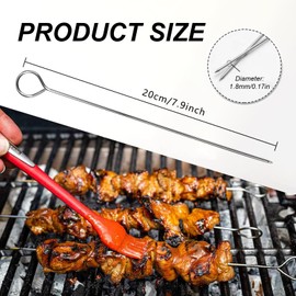 10 Pcs BBQ Metal Skewers, 7.87"/20cm Stainless Steel Kebab Skewers Reusable Shish Kabob Skewers Dishwasher Safe Grill Tools for Outdoor Barbecues, Family Gatherings