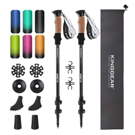 KINGGEAR Nordic Walking Stick, TP1 Hiking Poles Retractable Lightweight 7075 Aluminum, Trekking Poles with Flip Lock, Natural Cork and EVA Grip, 2pc Hiking Gear