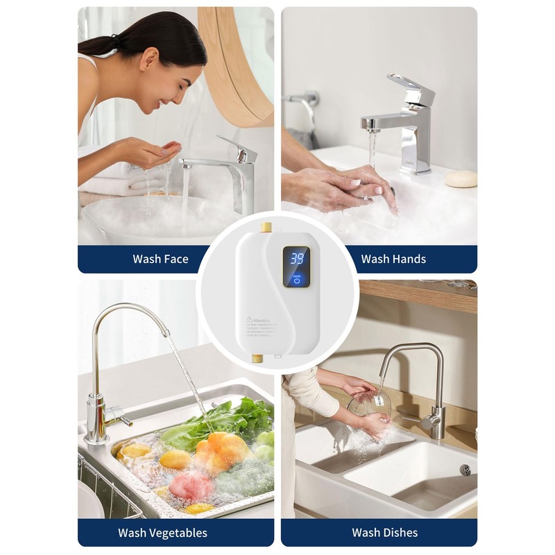 Electric Tankless Water Heater 110V 3000W, Under Sink Instant Hot