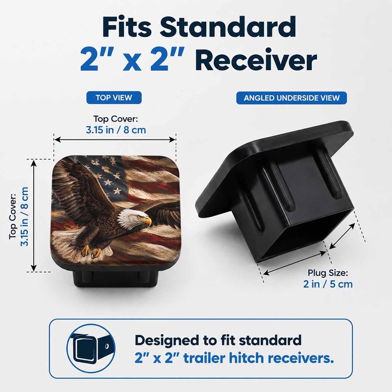 Hitch Cover Receiver Tube Hitch Plug American Flag Bald Eagle