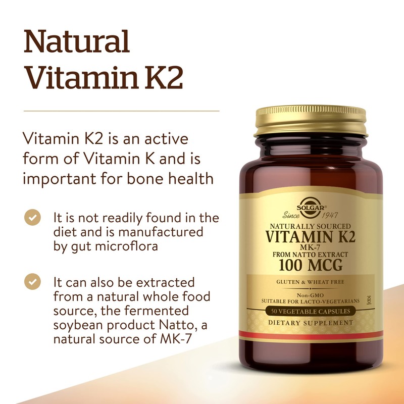 Solgar Natural Vitamin K2 (MK-7) 100 µg Vegetable Capsules -