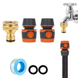Garden Hose Tap Connector Fitting Set 3/4 inch & 1/2 inch 2-in-1 Outside Tap Connector Brass for Hosepipe,2 Pcs Hose End Quick Connector Outdoor Tap Faucet Adapter Attachments for Garden Hosepipe