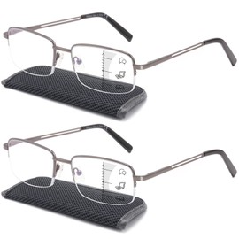 Premium 2 PACK Durable Progressive Multifocus Reading Glasses for Men Blue Light Blocking Computer Reader Anti Eyestrain Metal Frame Spring Hinges (for Mid-Near Range approx 3ft) 2.5 Gunmetal