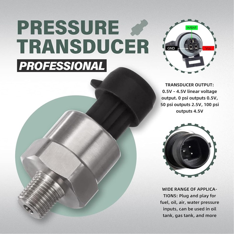 OTUAYAUTO 100 Psi Pressure Transducer Sender Sensor - 1/8" -27