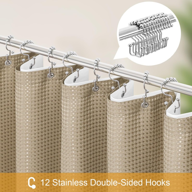 Craidlela 3 in 1 Shower Curtain Set, Beige Waffle Shower