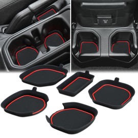 Auovo Auto Cup Holder Inserts Coaster Fit for 2020-2026 Wrangler JL JLU Accessories Center Console Mat Pad Interior Decoration(Red Trim, 5-pcs kit, for deep Rear Cup Holders)