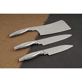 kreyam's Knife Combo Set, Mat.: Stainless Steel, (Pack Of 3), Meat Cleaver, Chef Knife & Utility Knife, Finish: Silver