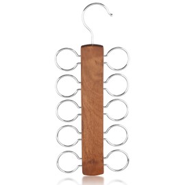 LMSAWK Scarf Holder Hanger Tie Holder Scarf Hanger Wooden Tie Hanger Belt Holder with 10 Holes Tie Holder for Wardrobe, Ties, Belts, Scarves, Accessories (Brown)