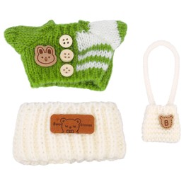 3pcs Clothes Outfit for 17cm Dolls, Adorable Plush Doll Accessories with Designer Clothes Hat Crossbody Bags Cute Style Set for Decoration Supplies (Green, White)