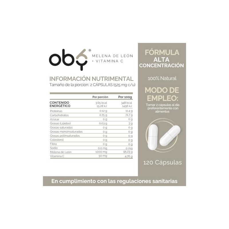 Oby Melena de Leon 1000mg Max Potenciado con Vitamina C
