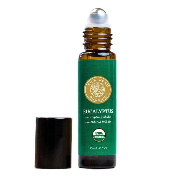Organic Eucalyptus Essential Oil Roll On, 100% Pure USDA Certified - Respiratory Health, Colds, Cough, Sinus & Allergy Congestion - 10 ml Roller by Silk Road Organic - Always Pure, Always Organic