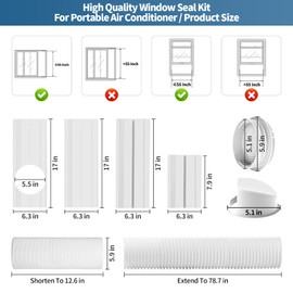 Yipoch Portable AC Window Vent Kit inclue 2M Exhaust Hose 5.9" & Waterproof Rain Cover & Filter,Portable Air Conditioner Window Seal Kit with 4 Adjustable PVC Plates (17" Up to 59")