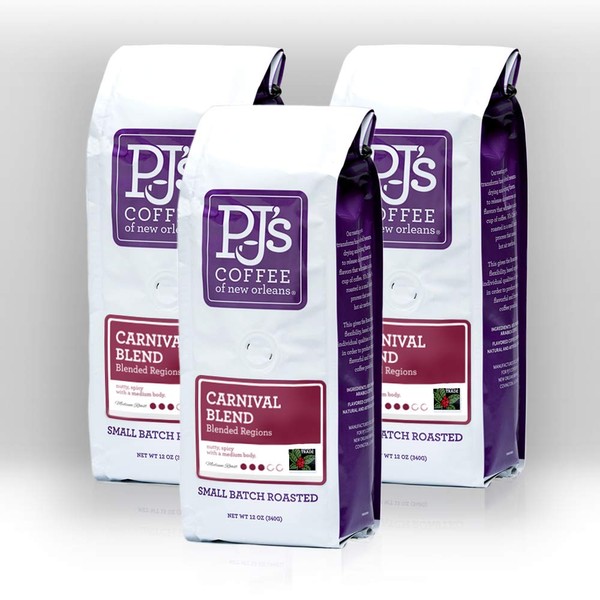PJ's Coffee - Carnival Blend Ground Coffee (Pack of 3) - Nutty & Spicy Flavor of New Orleans