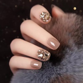 Press on nails 24 Uñas Cortas Postizas Pequeñas Brillos Cristal Fiesta