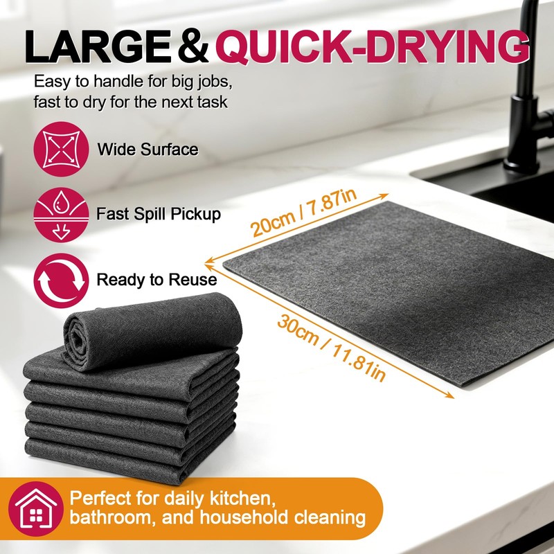 Magic Cleaning Cloth 6 Pack, 12 x 8 Inch Microfiber