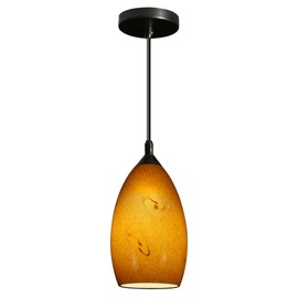 Hanging Pendant Lighting, with handblown Amber Color Glass Oval Art Shade Hanging Light,Oil Rubbed Bronze Finish,BY1008B-1