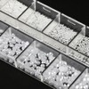 1 Box/12 Grid Nail Art Rhinestones, White Beads for Nails,