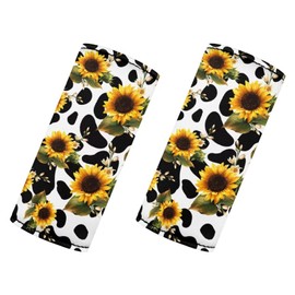 BIGCARJOB Sunflower Travel Accessories Luggage Tags Set,Sunflower with Cow Print Luggage Handle Wrap for Suitcase,Portable Door Handle Protection Sleeve Cover Neoprene Seat Belt Pads Set 2