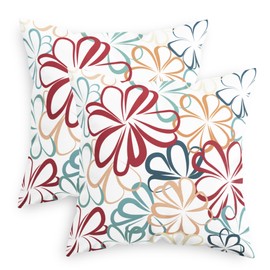 CaliTime Throw Pillow Covers Pack of 2 Cozy Fleece Line Flowers Decorative Cushion Cases for Couch Bed Sofa Farmhouse Decoration 18 X 18 Inches Burgundy Blue Teal Orange