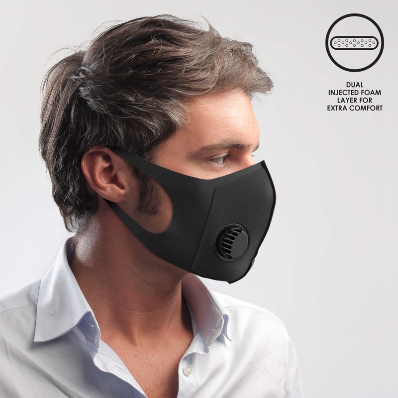 NUÜR 2pcs Fabric Reusable Face Mask, with Air Valve and